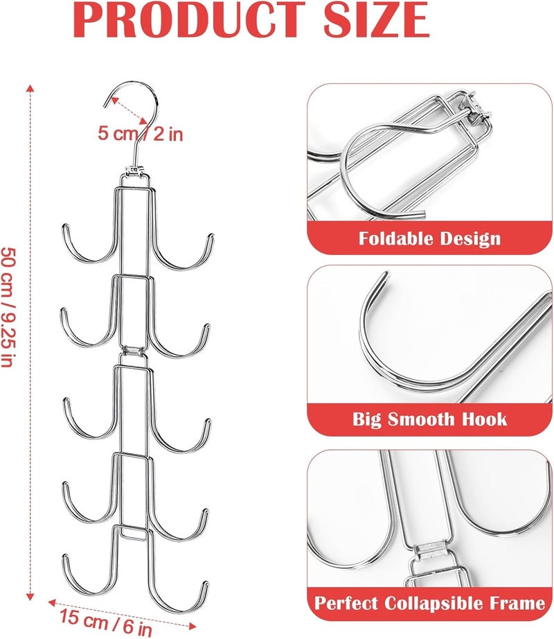 NAKBINX Purse Hanger for Closet, Collapsible Metal Purse Organizer with 20 Big Hooks(2 Pack), 360° Rotation for Better Organizer&Display, Foldable Bag Hangers Space Saving for Handbag, Belt, Scarve, Tie - Image 3